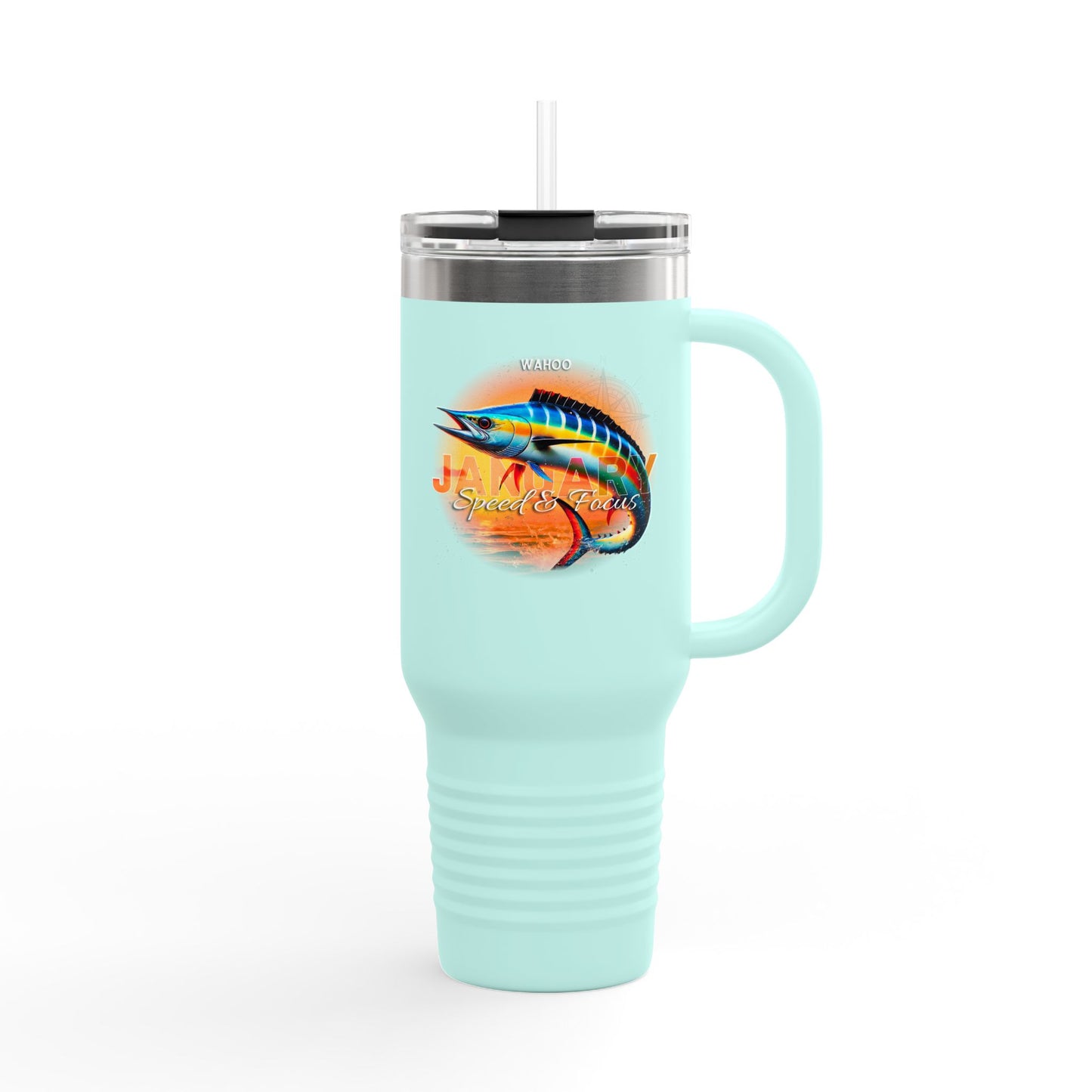 January Wahoo Birth Month 40oz Travel Mug with Handle