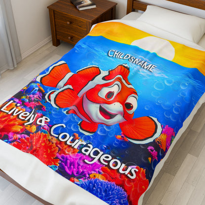 Personalized Kids Clownfish Plush Blanket – Lively & Courageous