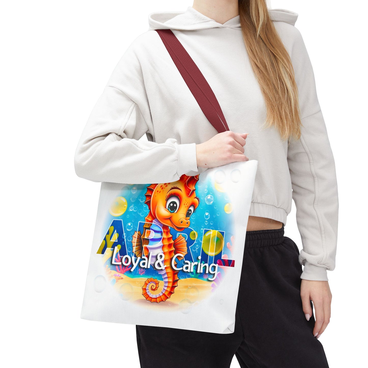 Kids Colorful April Seahorse Birth Month Tote Bag
