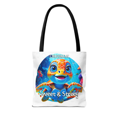 Personalized Kids Turtle Beach Tote Bag Sweet & Strong