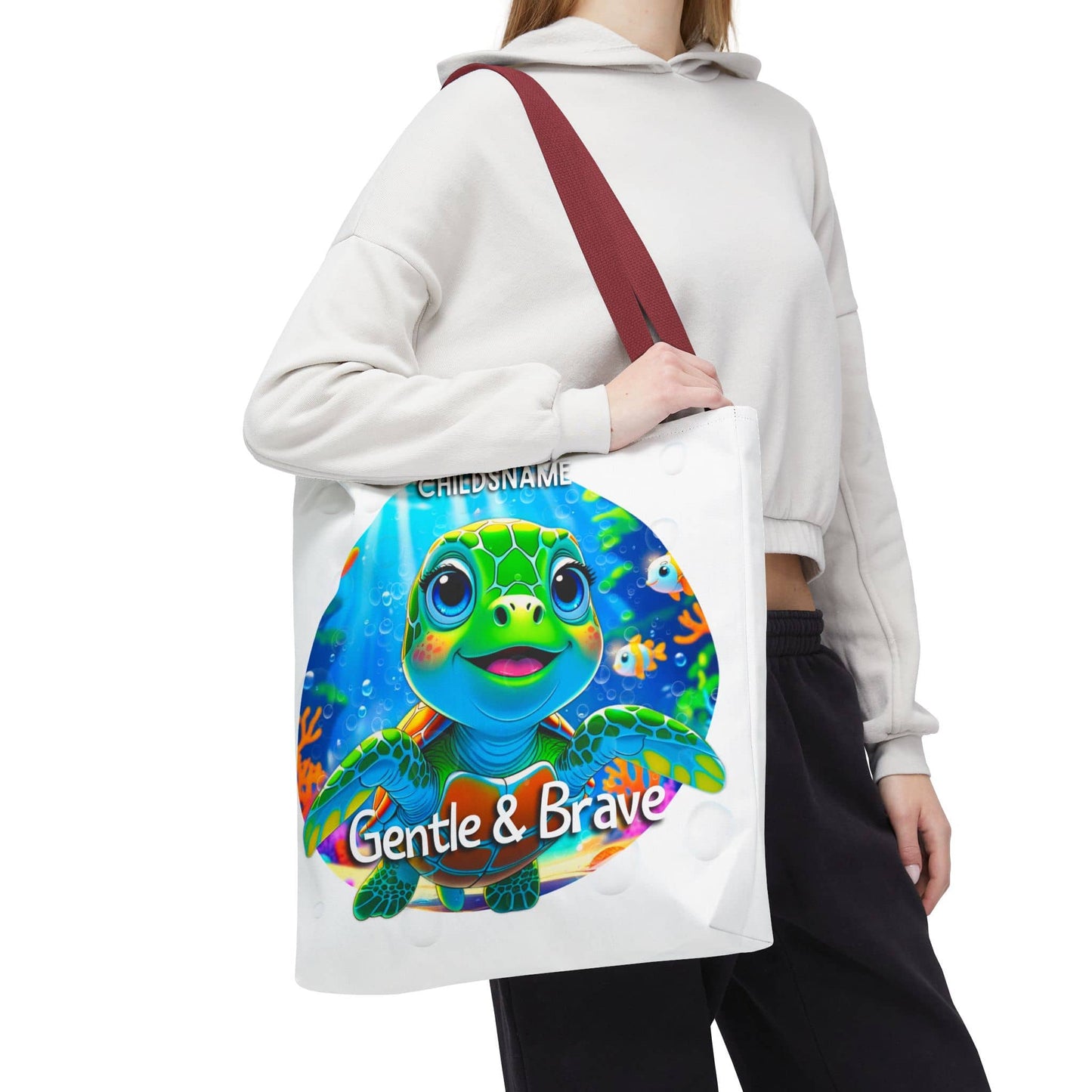 Personalized Kids Turtle Beach Tote Bag – Gentle & Brave – Custom Sea Life Bag with Name