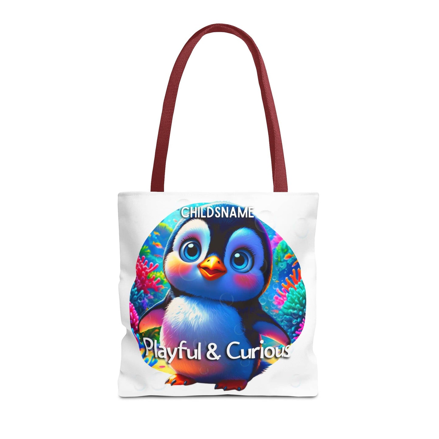 Personalized Kids Penguin Beach Tote Bag Playful & Curious