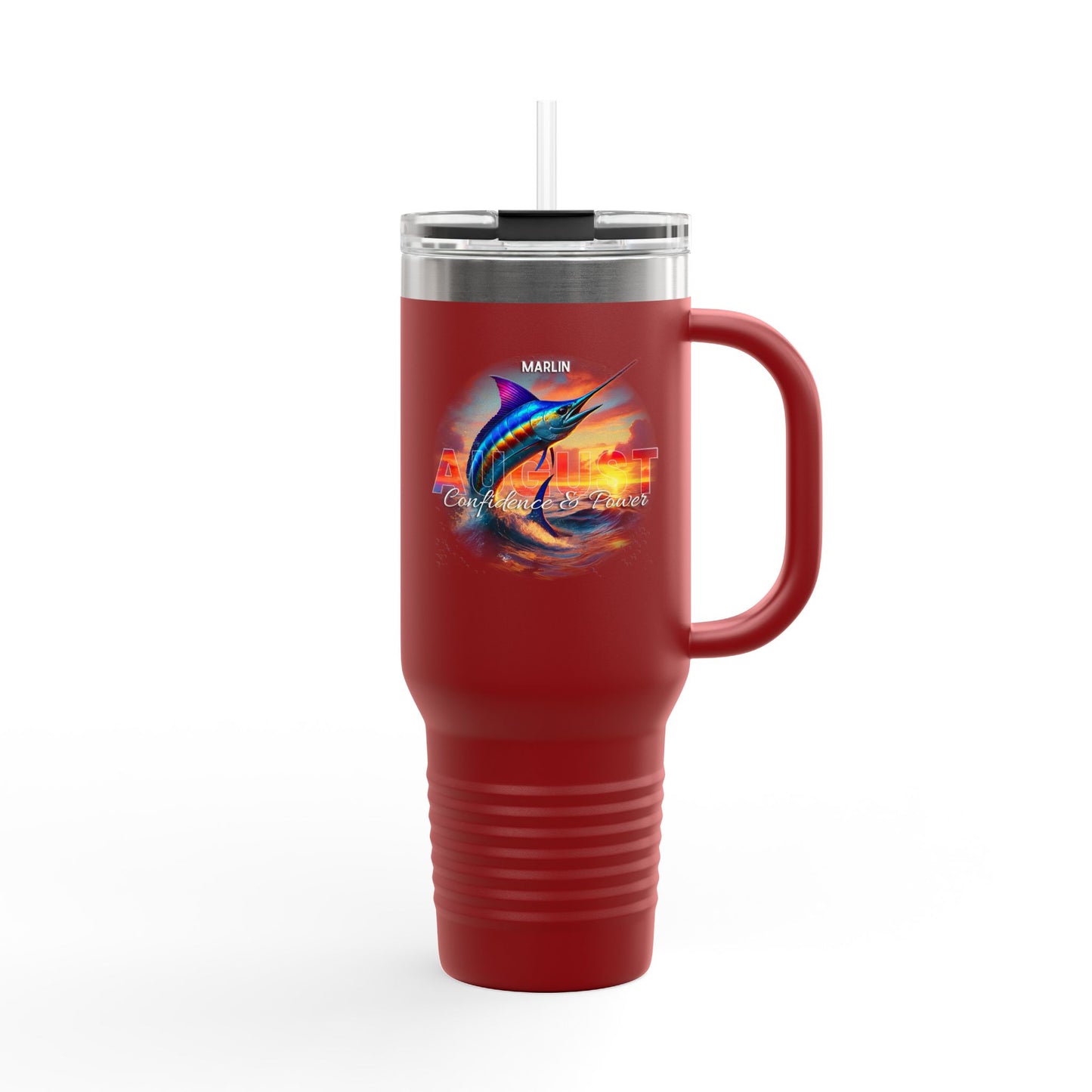 August Marlin Birth Month 40oz Travel Mug with Handle