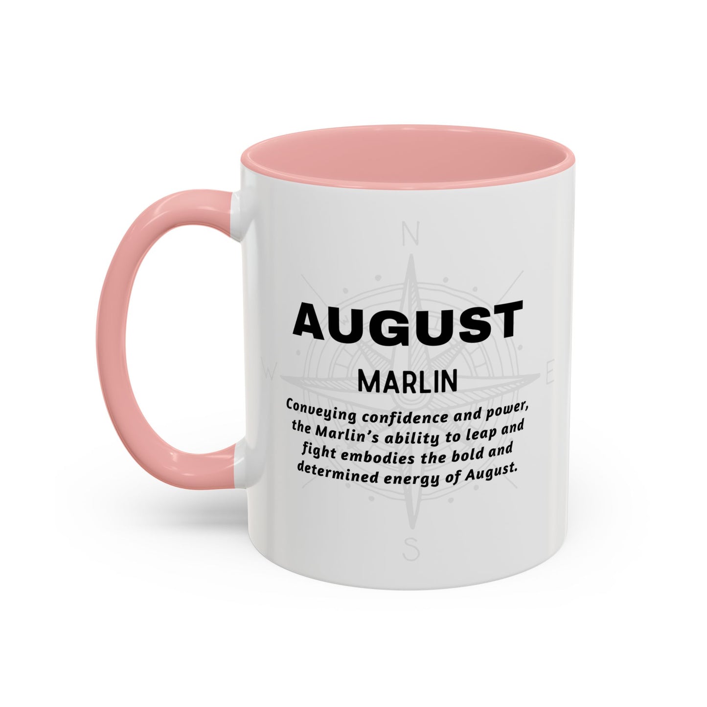 Colorful August Marlin Birth Month Accent Coffee Mug with Colored Handle