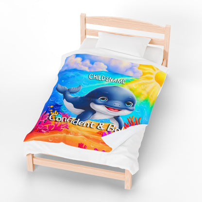 Personalized Kids Whale Plush Blanket – Confident & Bold