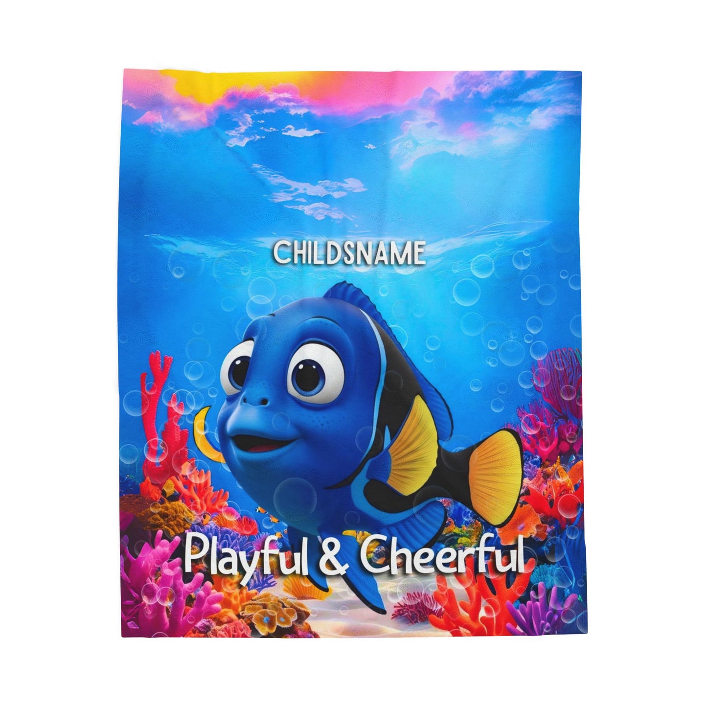 Personalized Kids Blue Tang Plush Blanket – Playful & Cheerful