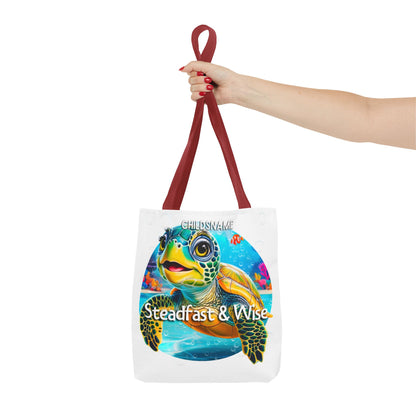Personalized Kids Turtle Beach Tote Bag – Steadfast & Wise – Custom Sea Life Bag with Name