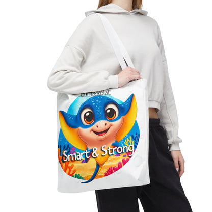 Personalized Kids Stingray Beach Tote Bag – Smart & Strong – Custom Sea Life Bag with Name
