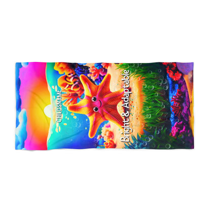 Personalized Kids Beach Towel – Vibrant Starfish Design – Bright & Adaptable