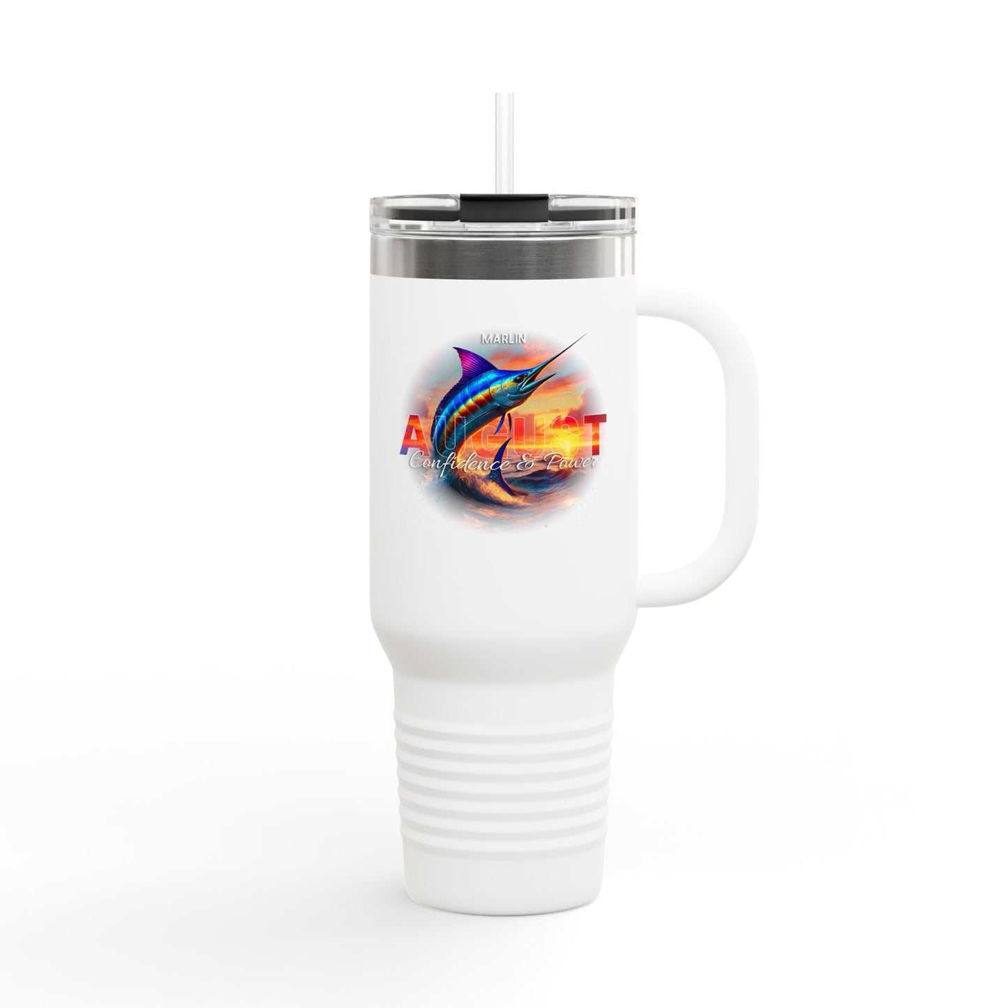 August Marlin Birth Month 40oz Travel Mug with Handle
