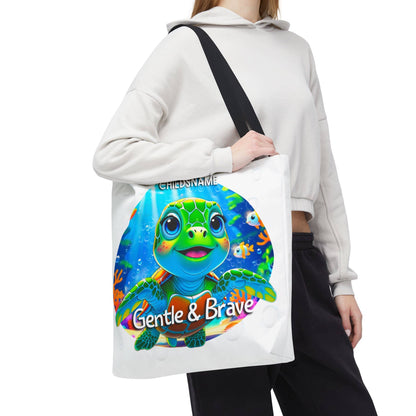 Personalized Kids Turtle Beach Tote Bag – Gentle & Brave – Custom Sea Life Bag with Name