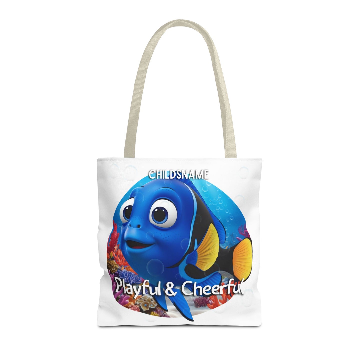 Personalized Kids Blue Tang Beach Tote Bag – Playful & Cheerful – Custom Sea Life Bag with Name