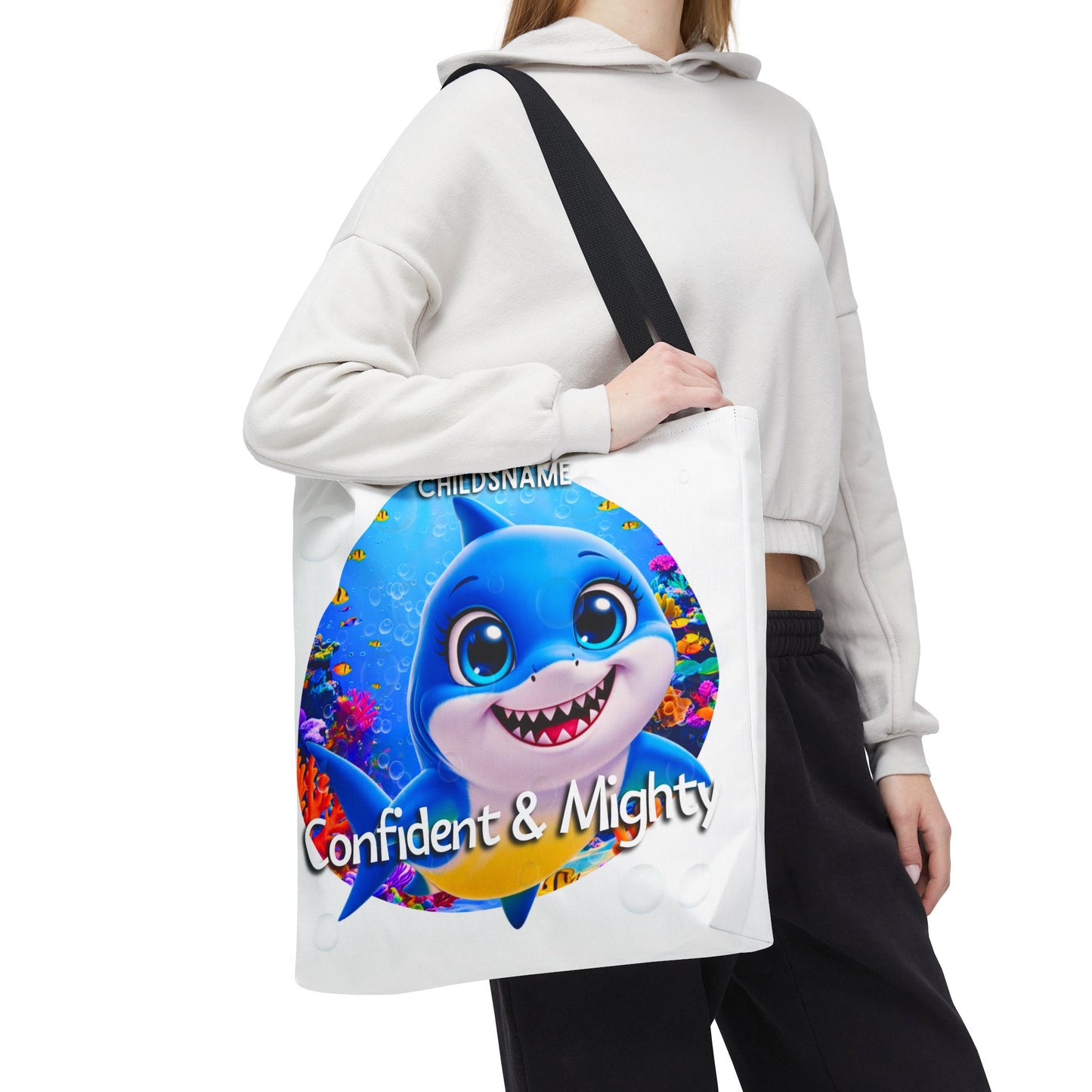 Personalized Kids Shark Beach Tote Bag Confident & Mighty
