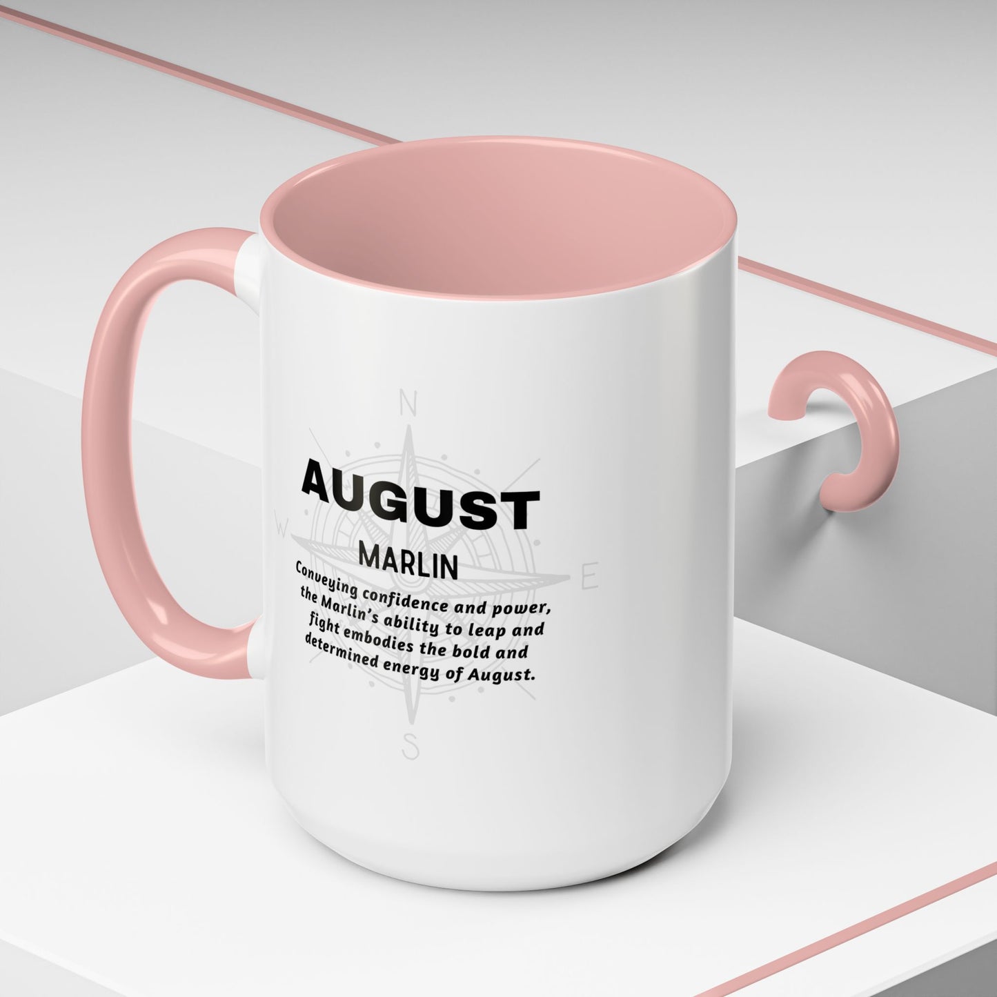 Colorful August Marlin Birth Month Accent Coffee Mug with Colored Handle