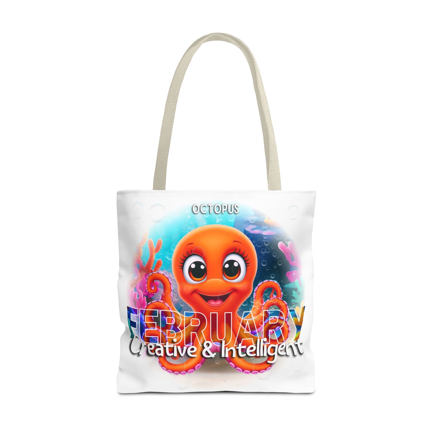 Kids Colorful February Octopus Birth Month Beach Tote Bag