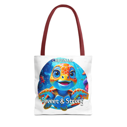 Personalized Kids Turtle Beach Tote Bag Sweet & Strong
