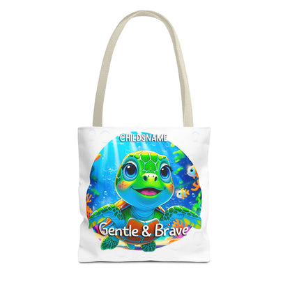 Personalized Kids Turtle Beach Tote Bag – Gentle & Brave – Custom Sea Life Bag with Name
