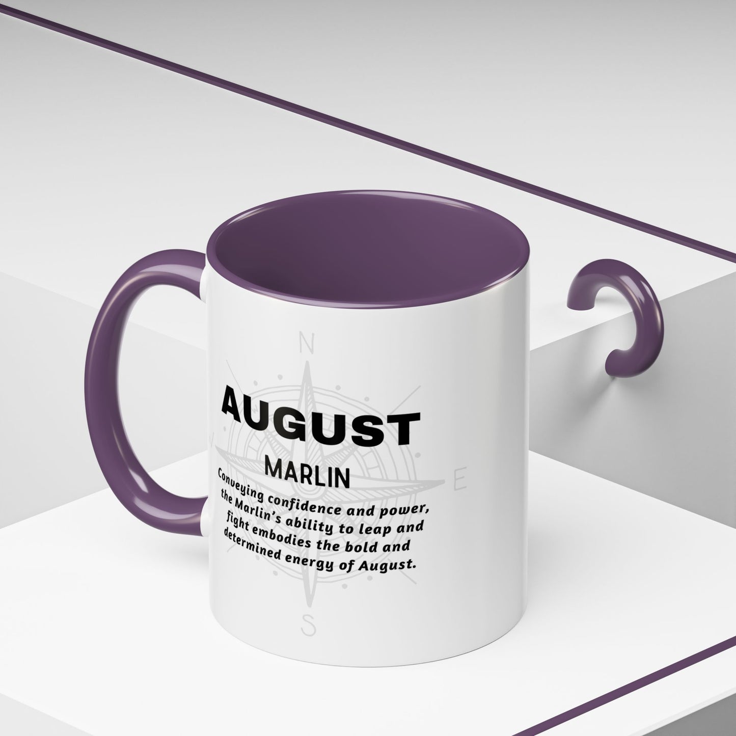 Colorful August Marlin Birth Month Accent Coffee Mug with Colored Handle