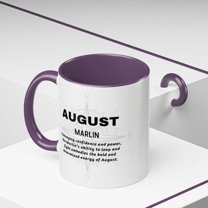 Colorful August Marlin Birth Month Accent Coffee Mug with Colored Handle