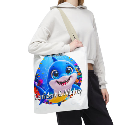 Personalized Kids Shark Beach Tote Bag Confident & Mighty