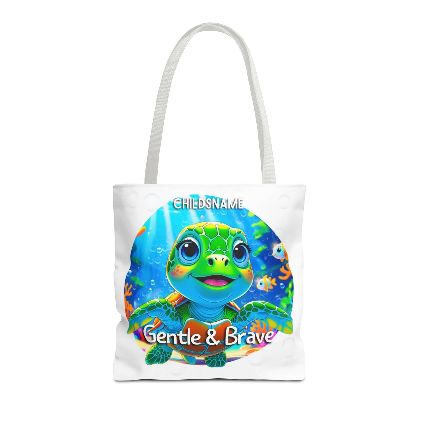 Personalized Kids Turtle Beach Tote Bag – Gentle & Brave – Custom Sea Life Bag with Name
