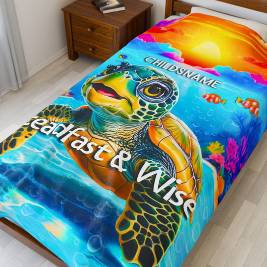 Personalized Kids Turtle Plush Blanket – Steadfast & Wise