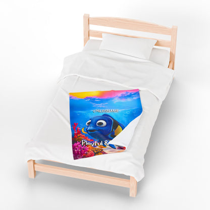 Personalized Kids Blue Tang Plush Blanket – Playful & Cheerful