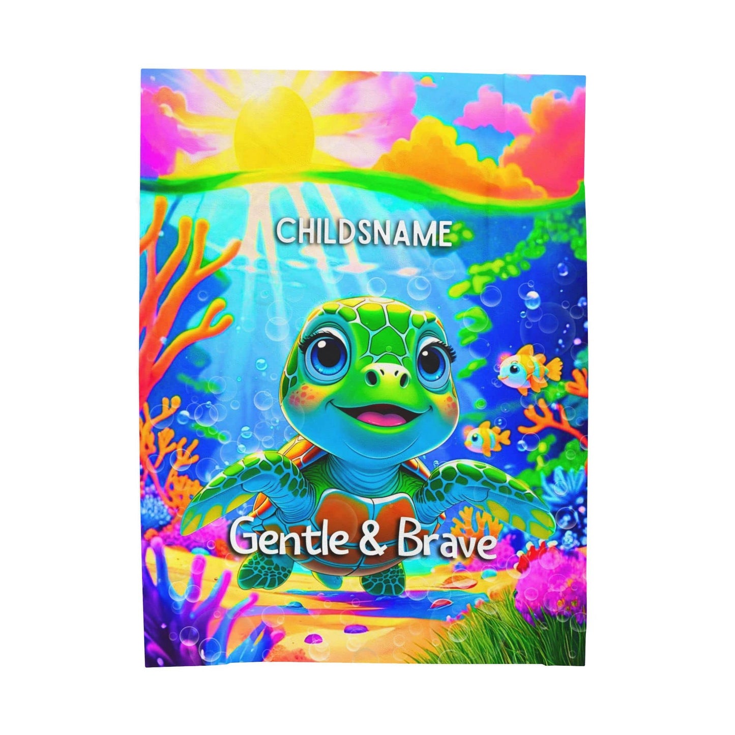 Personalized Kids Turtle Blanket – Gentle & Brave