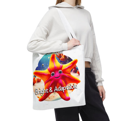 Personalized Kids Starfish Beach Tote Bag – Bright & Adaptable – Custom Sea Life Bag with Name