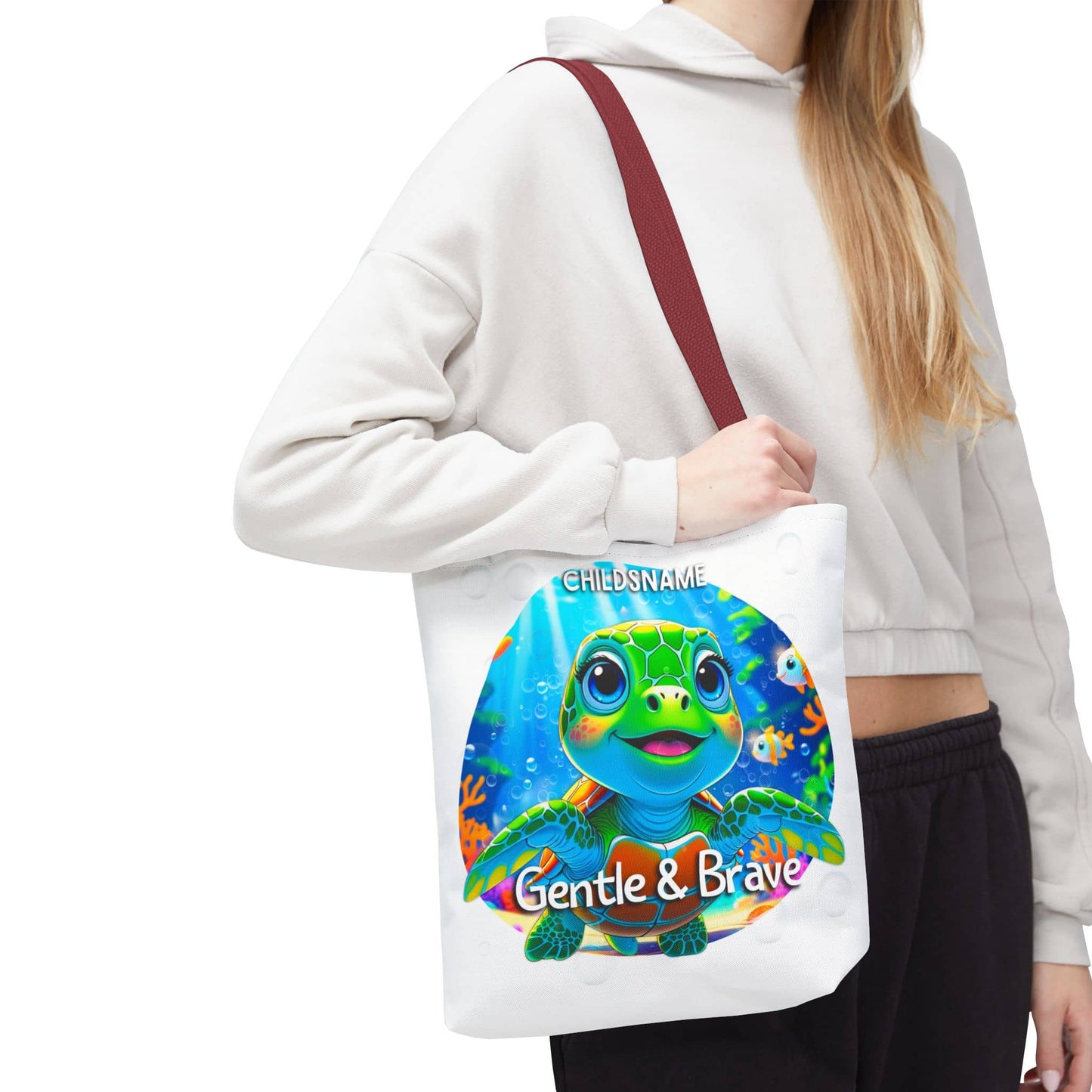 Personalized Kids Turtle Beach Tote Bag – Gentle & Brave – Custom Sea Life Bag with Name