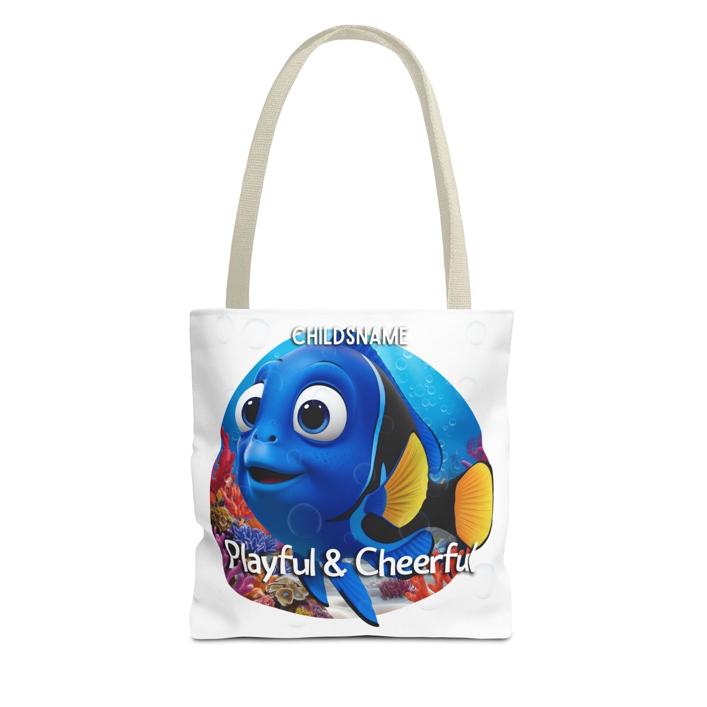 Personalized Kids Blue Tang Beach Tote Bag – Playful & Cheerful – Custom Sea Life Bag with Name
