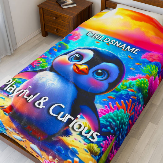 Personalized Kids Penguin Blanket – Playful & Curious