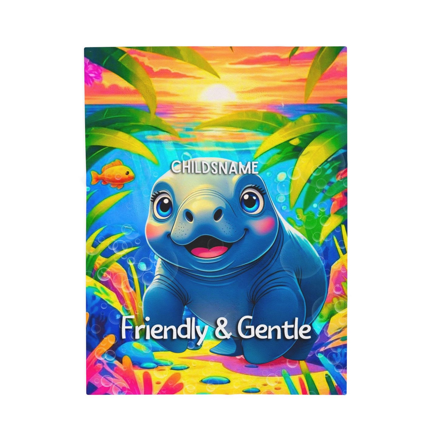 Personalized Kids Manatee Plush Blanket Friendly & Gentle