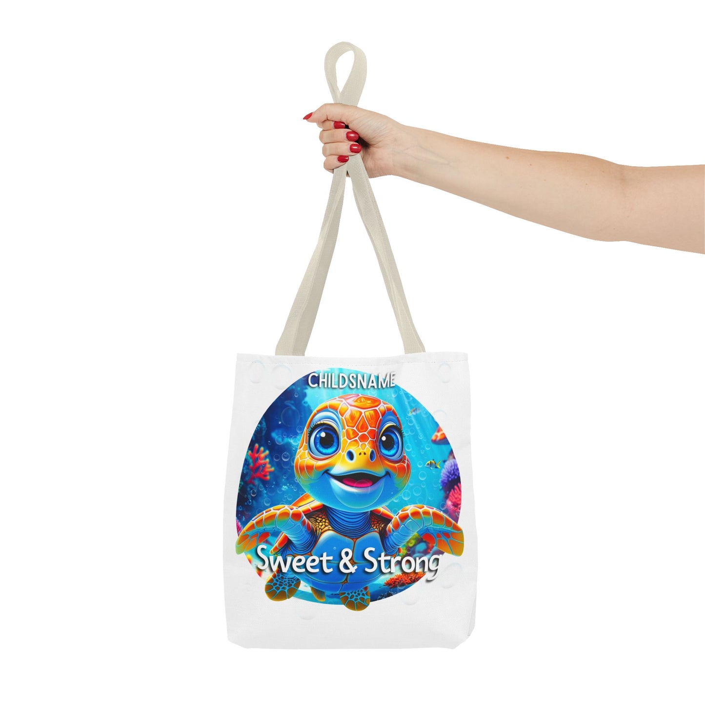 Personalized Kids Turtle Beach Tote Bag Sweet & Strong