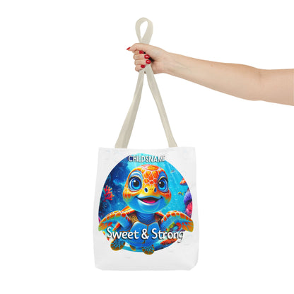 Personalized Kids Turtle Beach Tote Bag Sweet & Strong