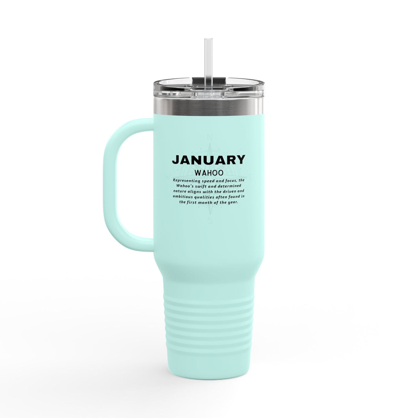 January Wahoo Birth Month 40oz Travel Mug with Handle