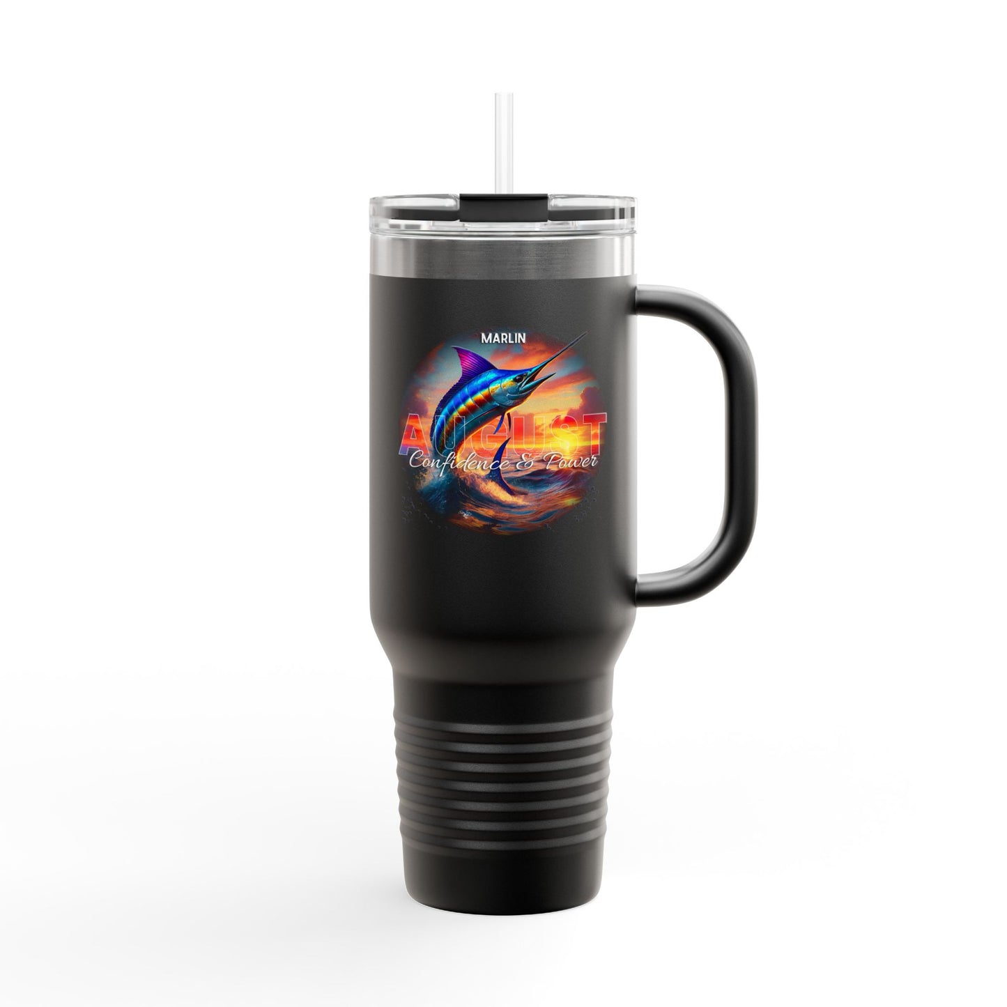 August Marlin Birth Month 40oz Travel Mug with Handle