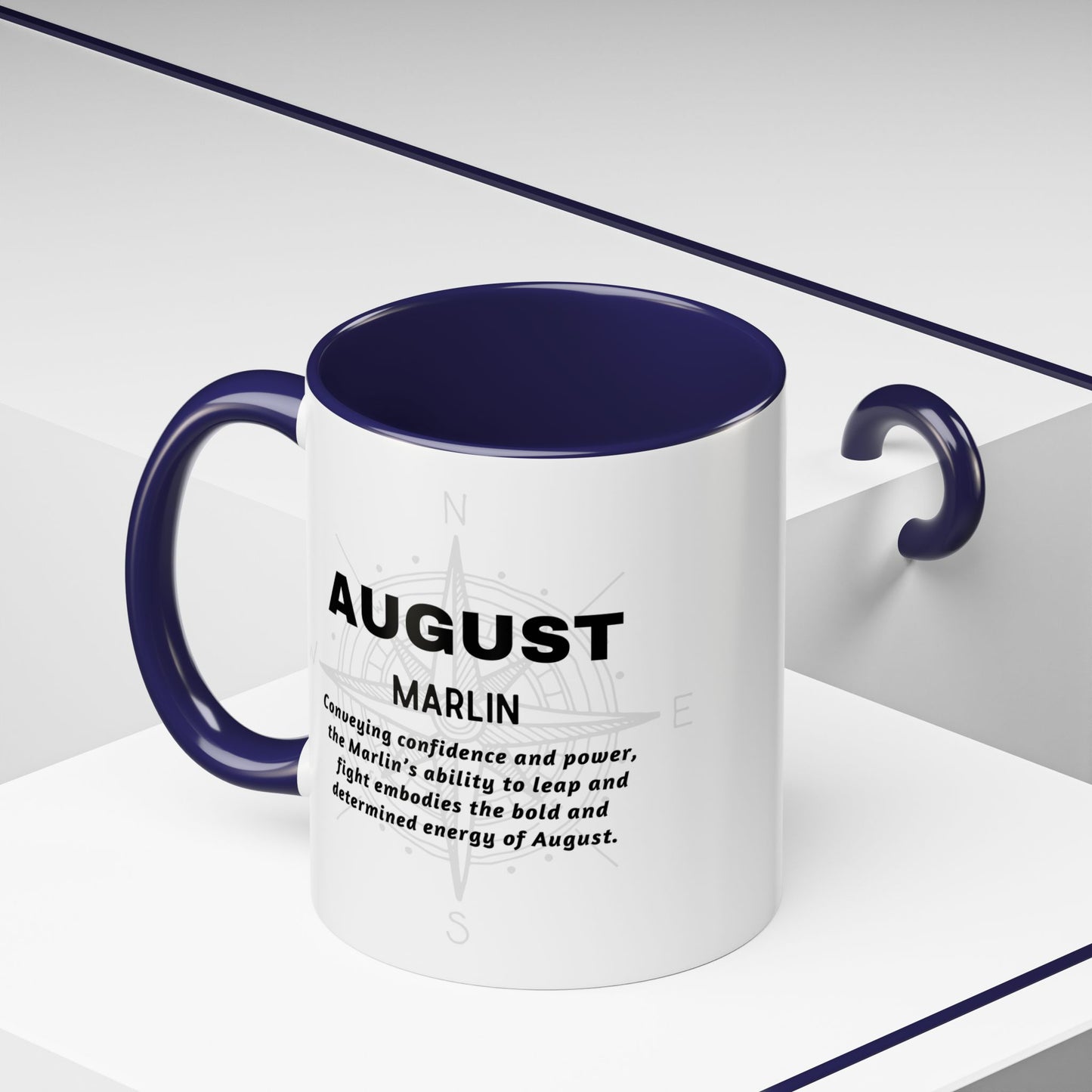 Colorful August Marlin Birth Month Accent Coffee Mug with Colored Handle
