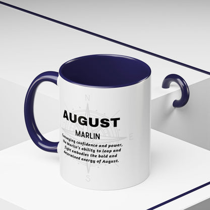 Colorful August Marlin Birth Month Accent Coffee Mug with Colored Handle