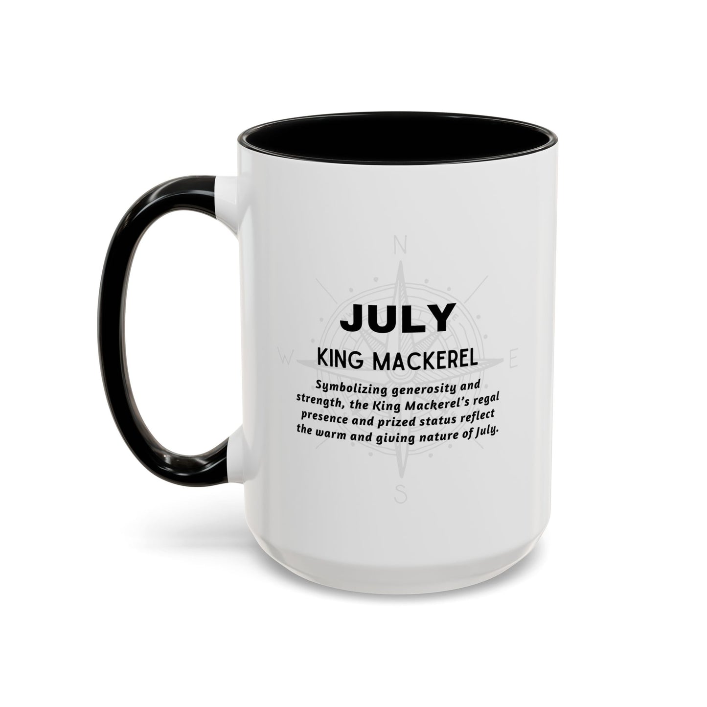 Colorful July King Mackerel Birth Month Accent Coffee Mug with Colored Handle
