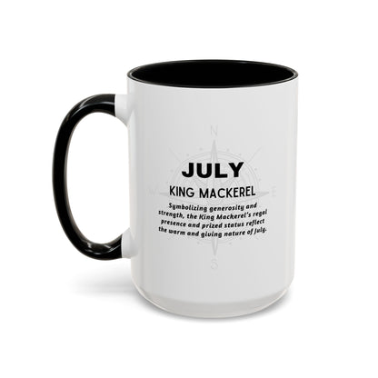 Colorful July King Mackerel Birth Month Accent Coffee Mug with Colored Handle