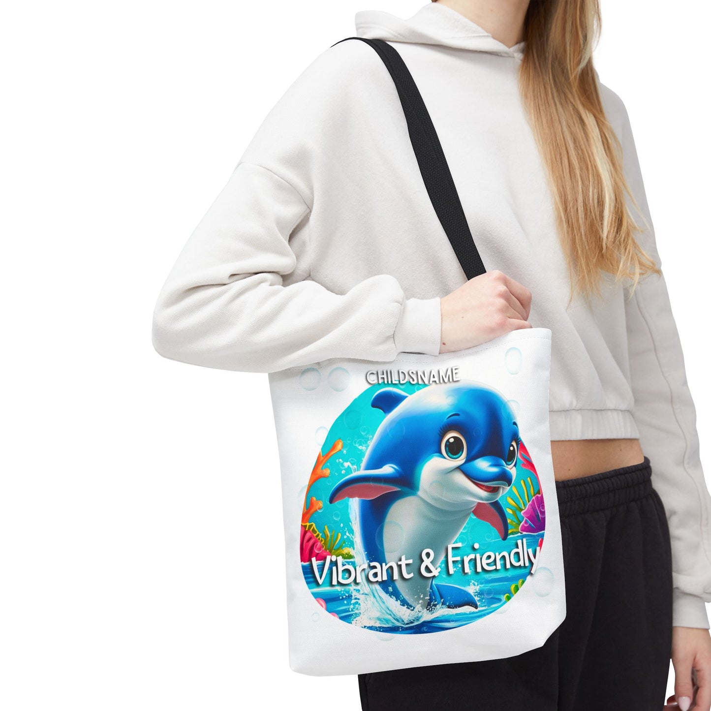 Personalized Kids Dolphin Beach Tote Bag – Vibrant & Friendly – Custom Sea Life Bag with Name