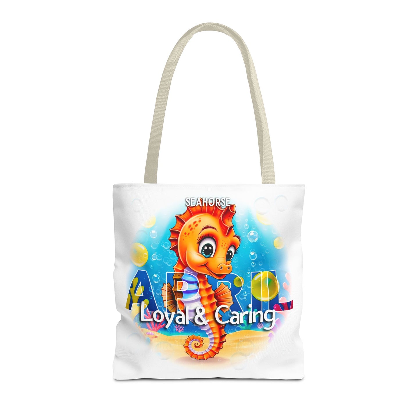 Kids Colorful April Seahorse Birth Month Tote Bag