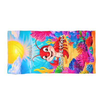 Personalized Kids Beach Towel – Vibrant Lobster Design – Resilient & Unique