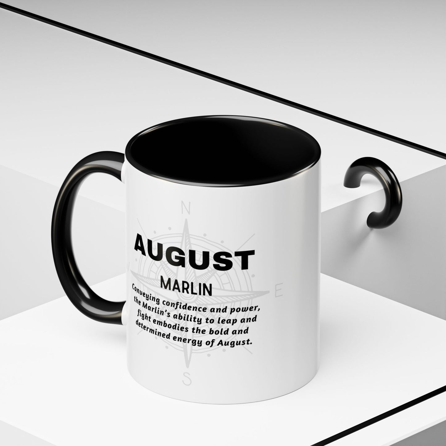Colorful August Marlin Birth Month Accent Coffee Mug with Colored Handle