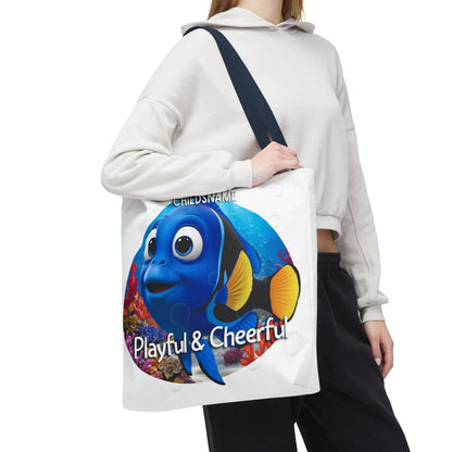 Personalized Kids Blue Tang Beach Tote Bag – Playful & Cheerful – Custom Sea Life Bag with Name