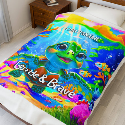 Personalized Kids Turtle Blanket – Gentle & Brave