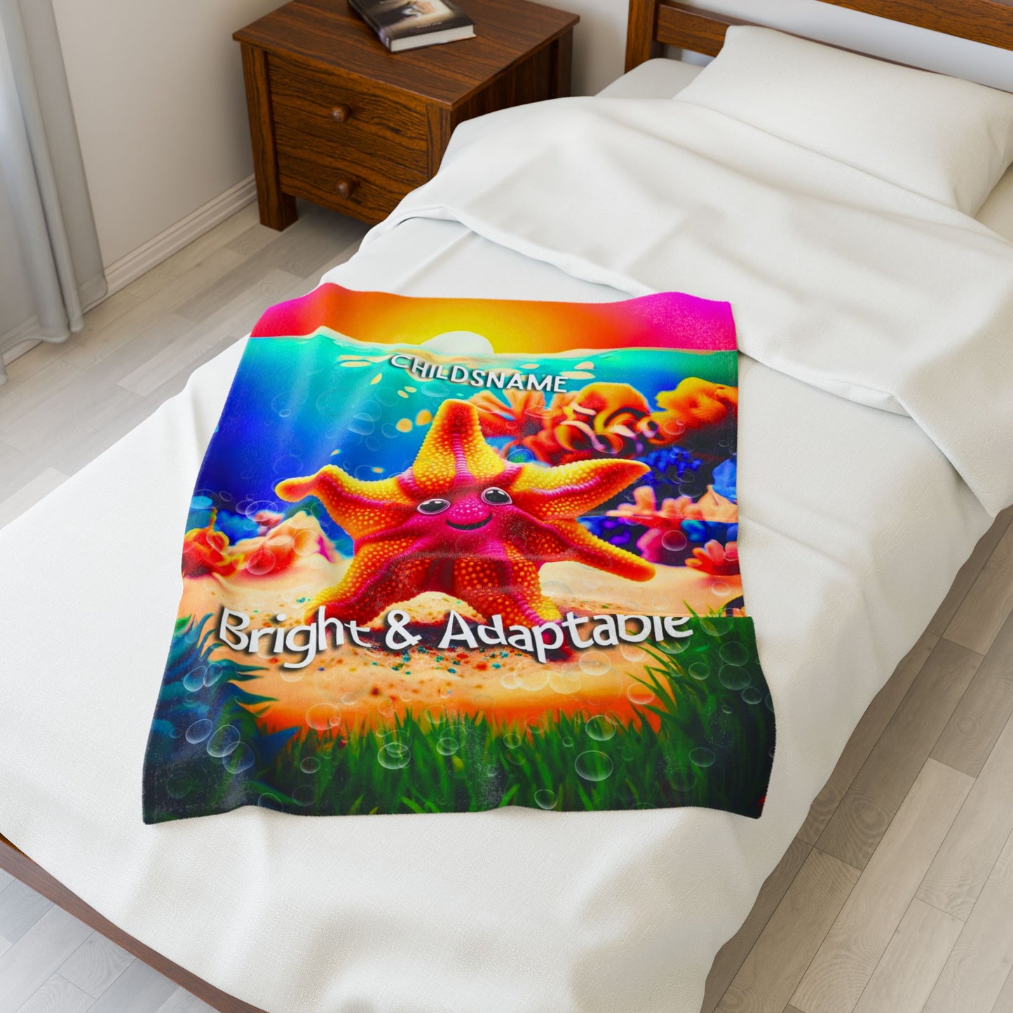 Personalized Kids Starfish Plush Blanket – Bright & Adaptable