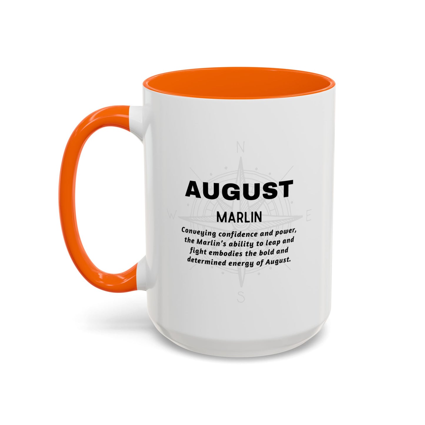 Colorful August Marlin Birth Month Accent Coffee Mug with Colored Handle