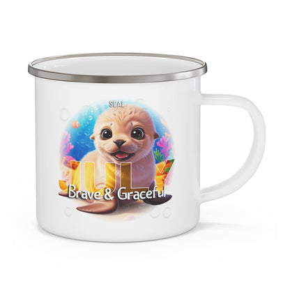 July Seal Kids Sea Life Birth Month Enamel 12oz Camping Mug